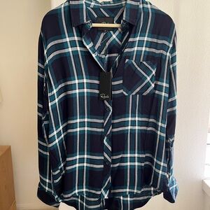 Rails Women’s Teal, White and Navy Plaid Shirt NWT szS